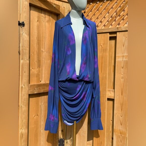 🆕 RAT & BOA 🧿 NWOT Volana Blue and Purple Floral Printed Cowl Neck Mini, Sz XL - Picture 2 of 15